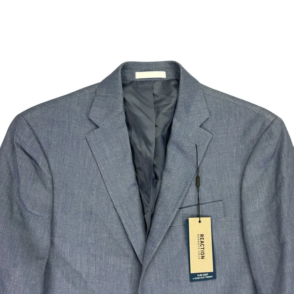 Kenneth Cole Mens Modern Fit Linen Blend Sport Coat Light Blue 36R
